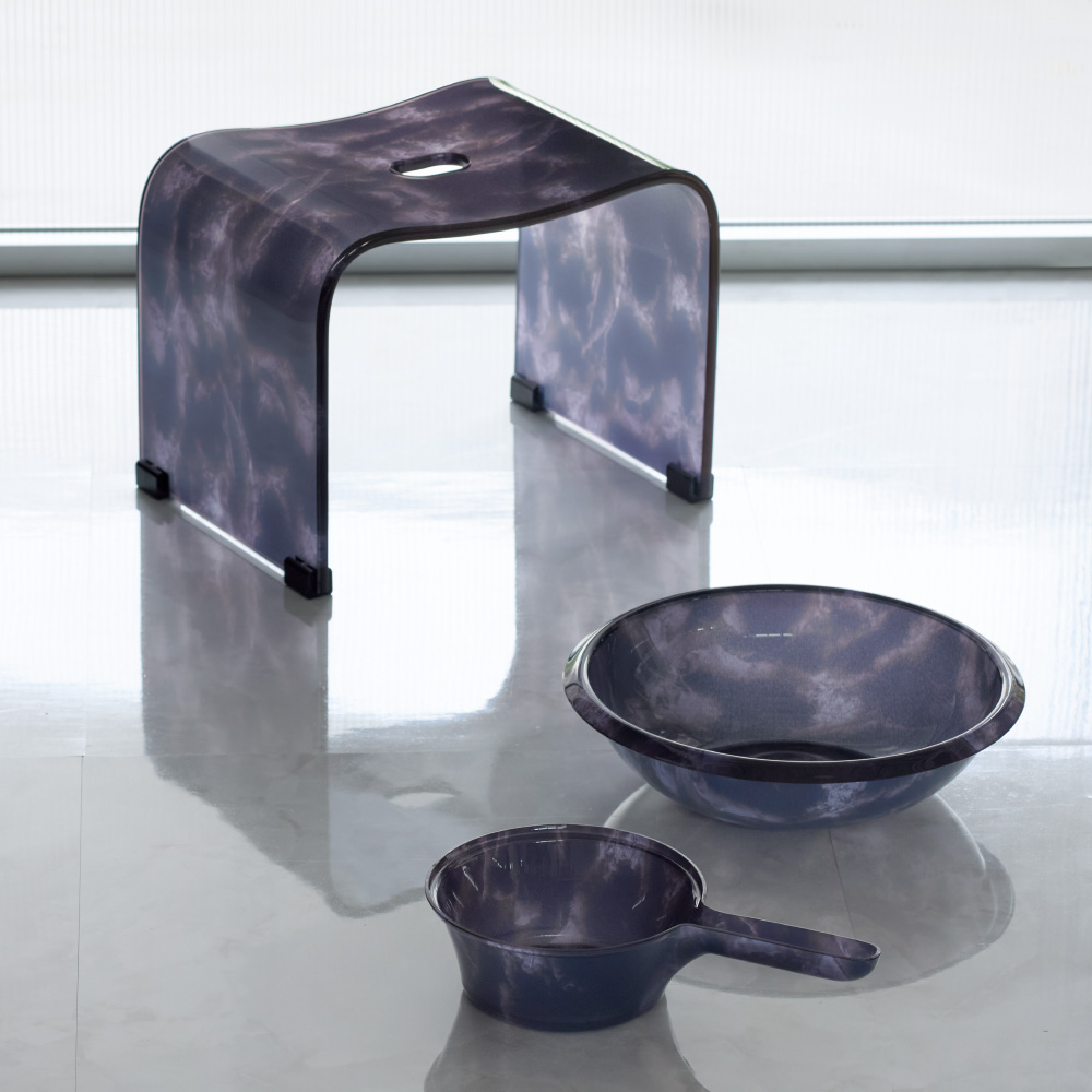 ≪バスチェアM&ウォッシュボウル&手湯桶≫ マーブル調バスチェア お得な3点セット バスチェア 湯桶 洗面器 バス用品 バスマット 602708