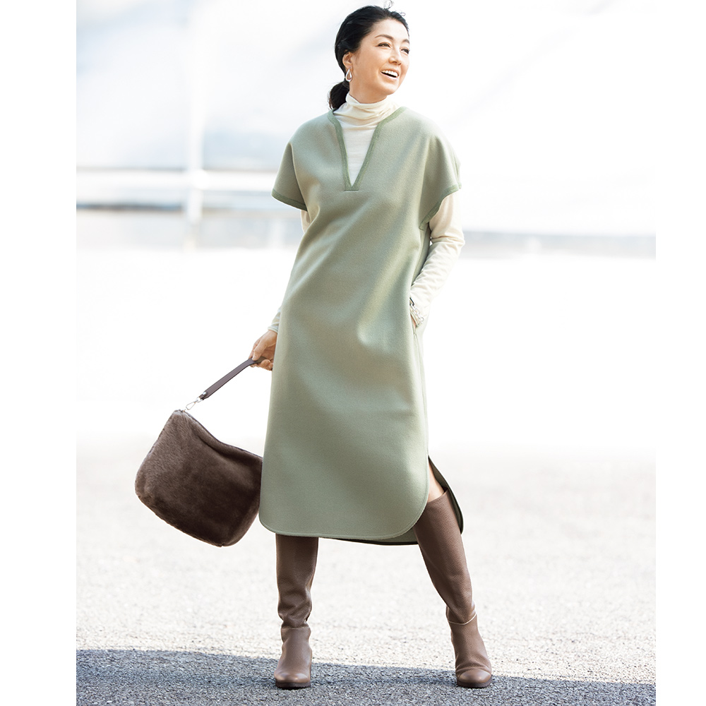 圧縮ジャージー キーネックワンピース 通販 ディノス