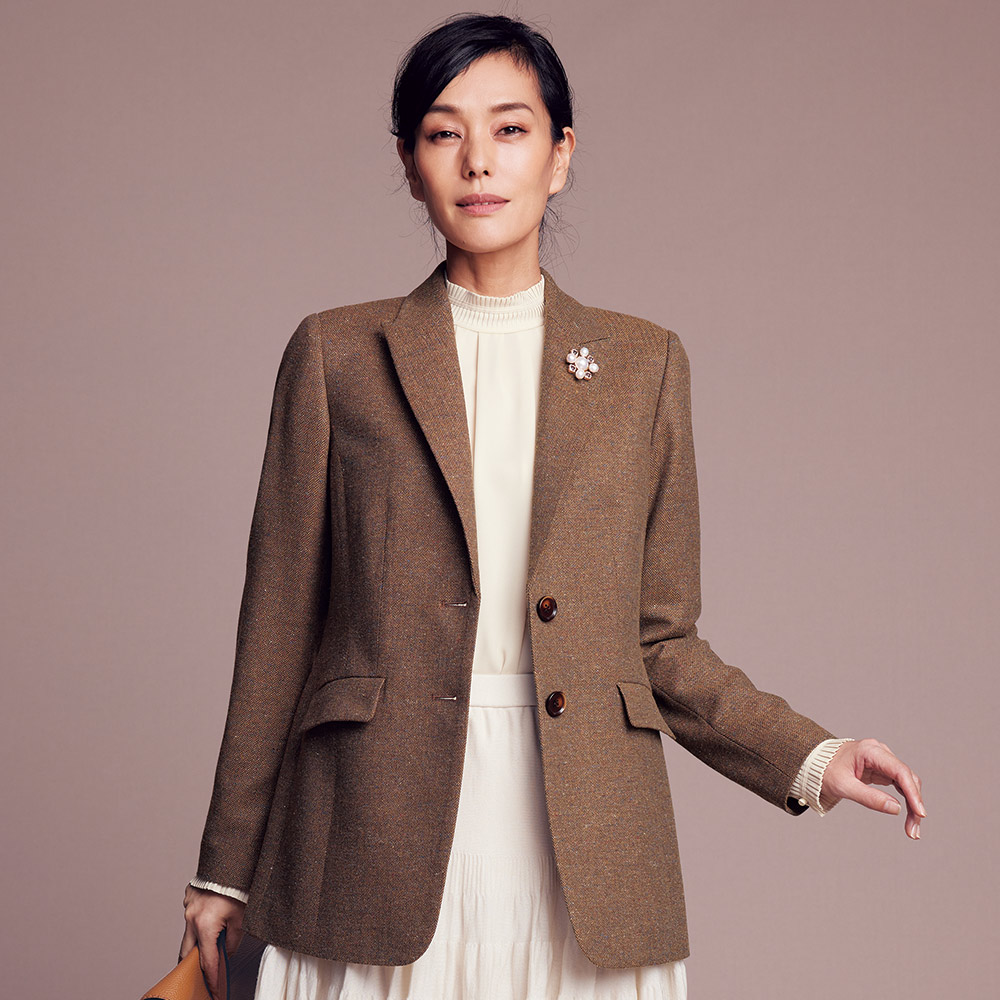 BERTONI】イタリア製 ツイードテーラードジャケット 日本サイズM