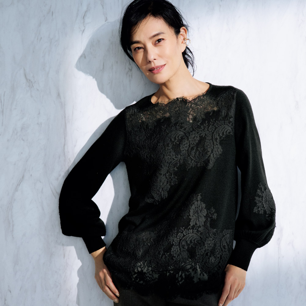 Christian Dior パフスリーブ レース ニット ボリュームスリーブ フランスレース使い パフスリーブ ニット プルオーバー 通販 - ディノス