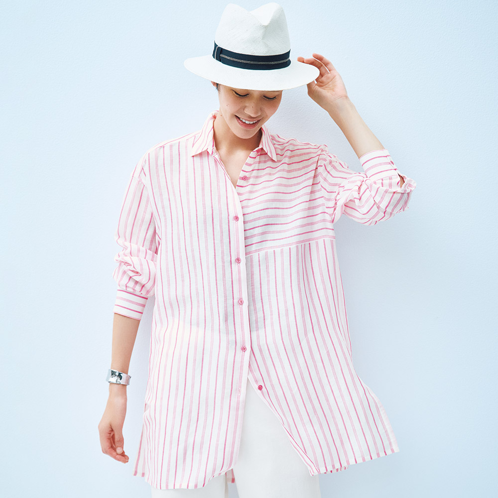 帝国繊維」 リネン ストライプ シャツチュニック 通販 - ディノス