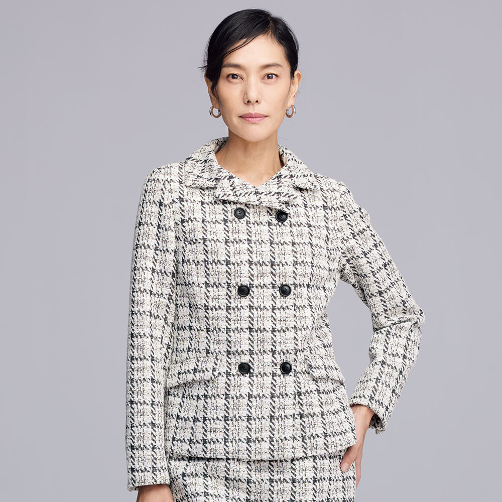 ジャージーチェック柄 ツイードジャケット 通販 - ディノス