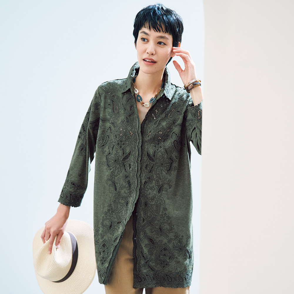 カットワーク刺繍 ジャージー チュニックシャツ 通販 - ディノス