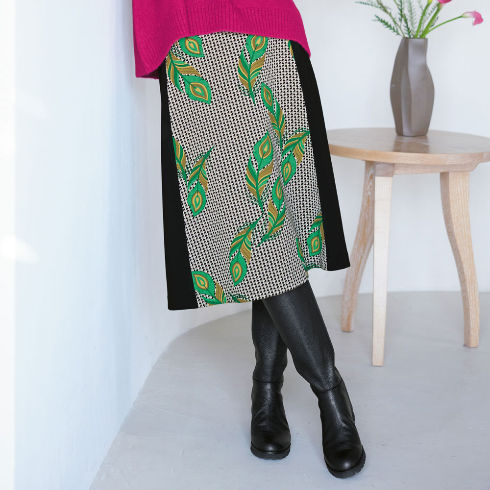 【新品】DAMA and イタリア素材フェザー柄ジャガードAラインスカート