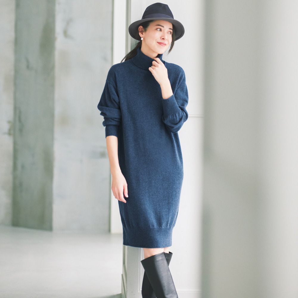 カシミヤニット タートルネック ワンピース 通販 - ディノス 