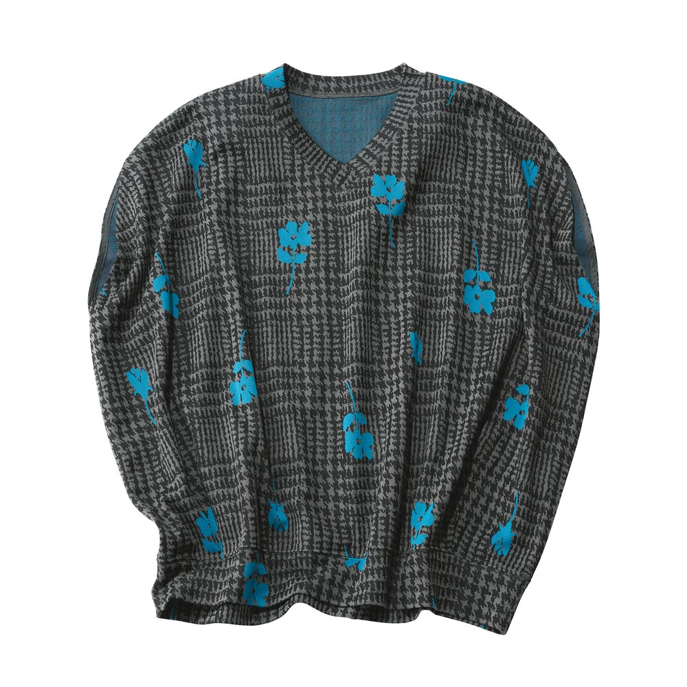 TEEE/ティー グレンチェック×花柄ジャカード コクーンプルオーバー プルオーバー シャツ ブラウス A22401