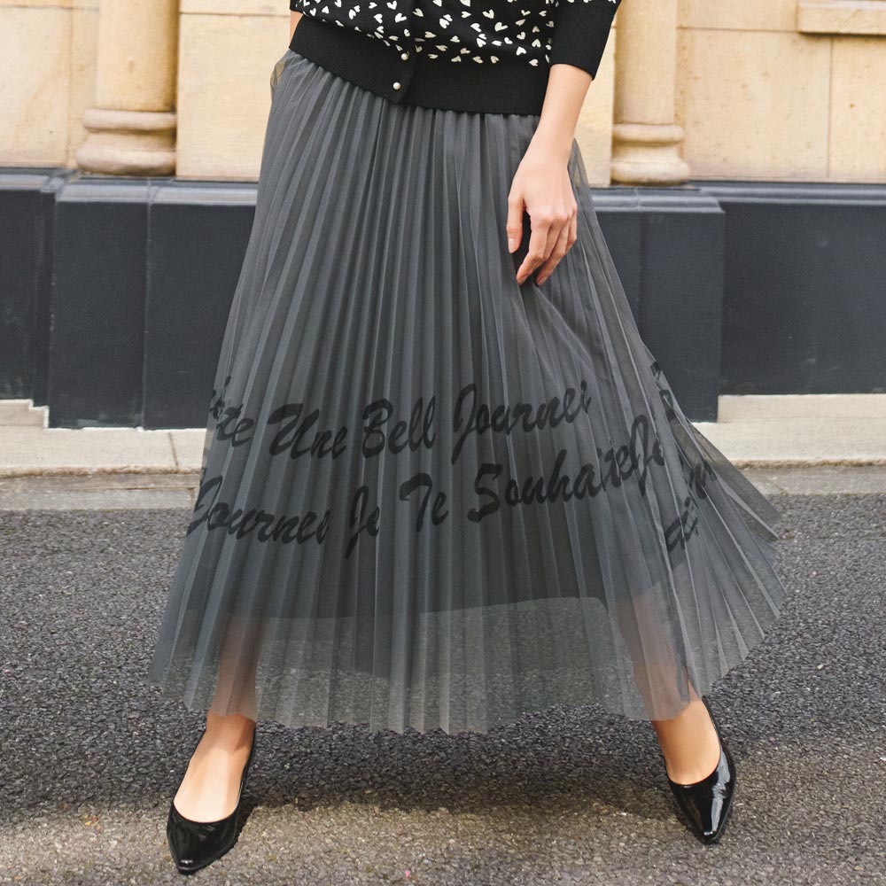 ロゴプリント チュール プリーツスカート プリント 柄スカート スカート A24102