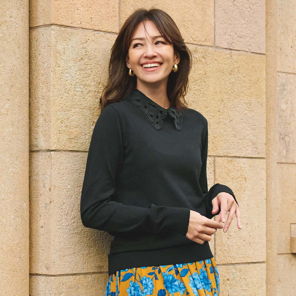 レース襟付き ニットプルオーバー ニットセーター ニット セーター A24301