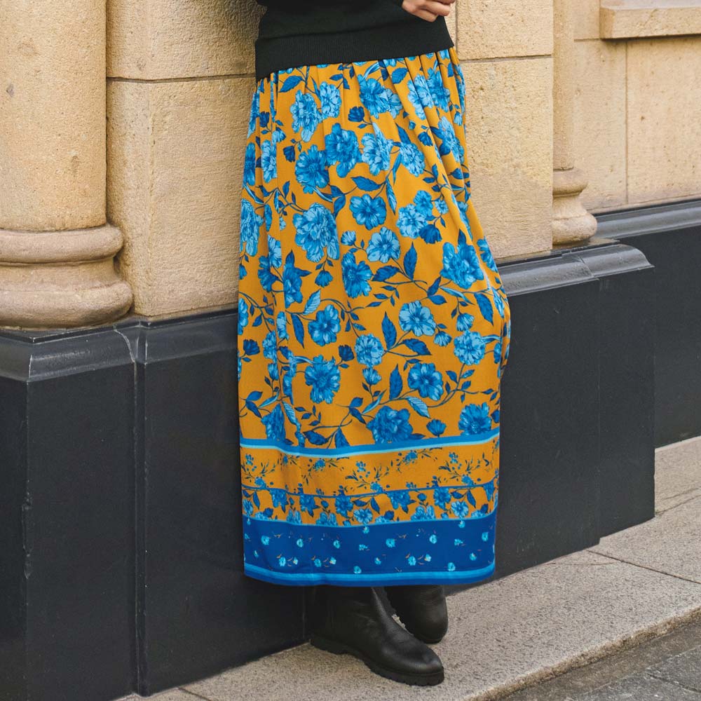 フランス素材 フラワーパネル柄プリント フレアスカート プリント 柄スカート スカート A24302