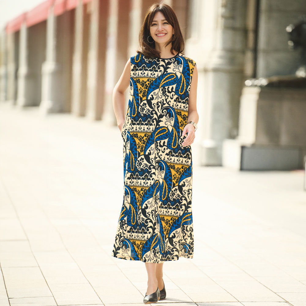 フランス素材 ペイズリー柄 マジックスリーブ ワンピース ジャージーワンピース ワンピース A24401