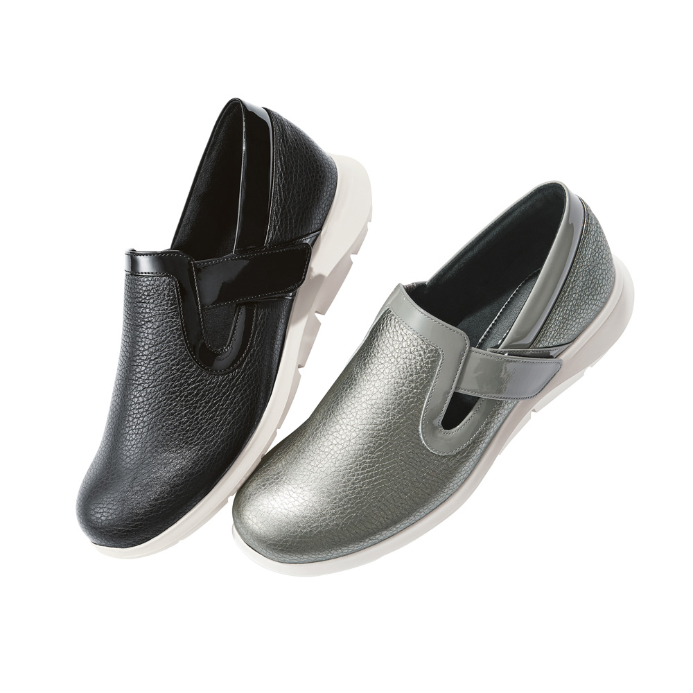 素材コンビ レザー スリッポン コンフォートパンプス シューズ スニーカー コンフォートシューズ A25403