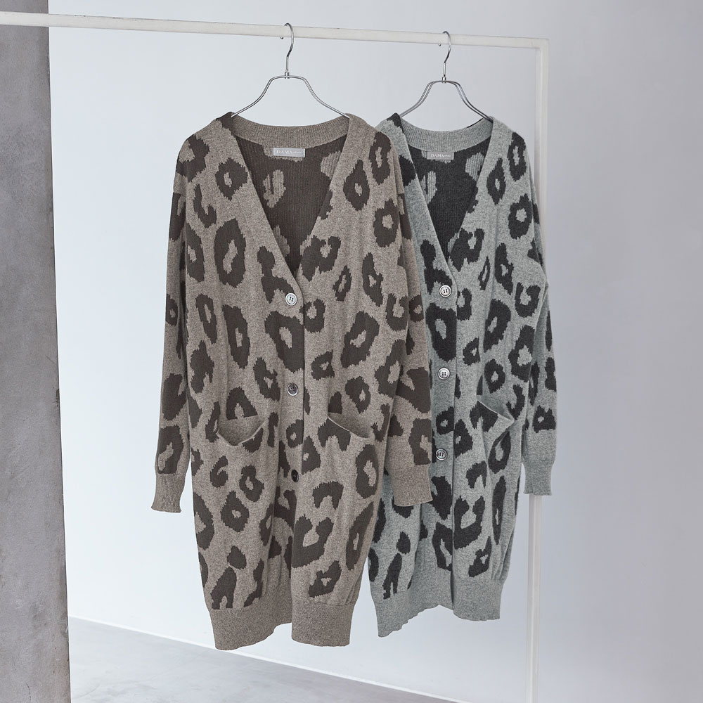 カシミヤニット ヒョウ柄 ジャカード カーディガン ニットカーディガン ニット セーター A27201