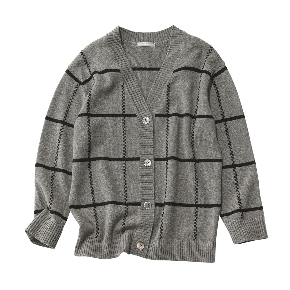 カシミヤニット ウィンドウペーン インターシャ カーディガン ニットカーディガン ニット セーター A27401