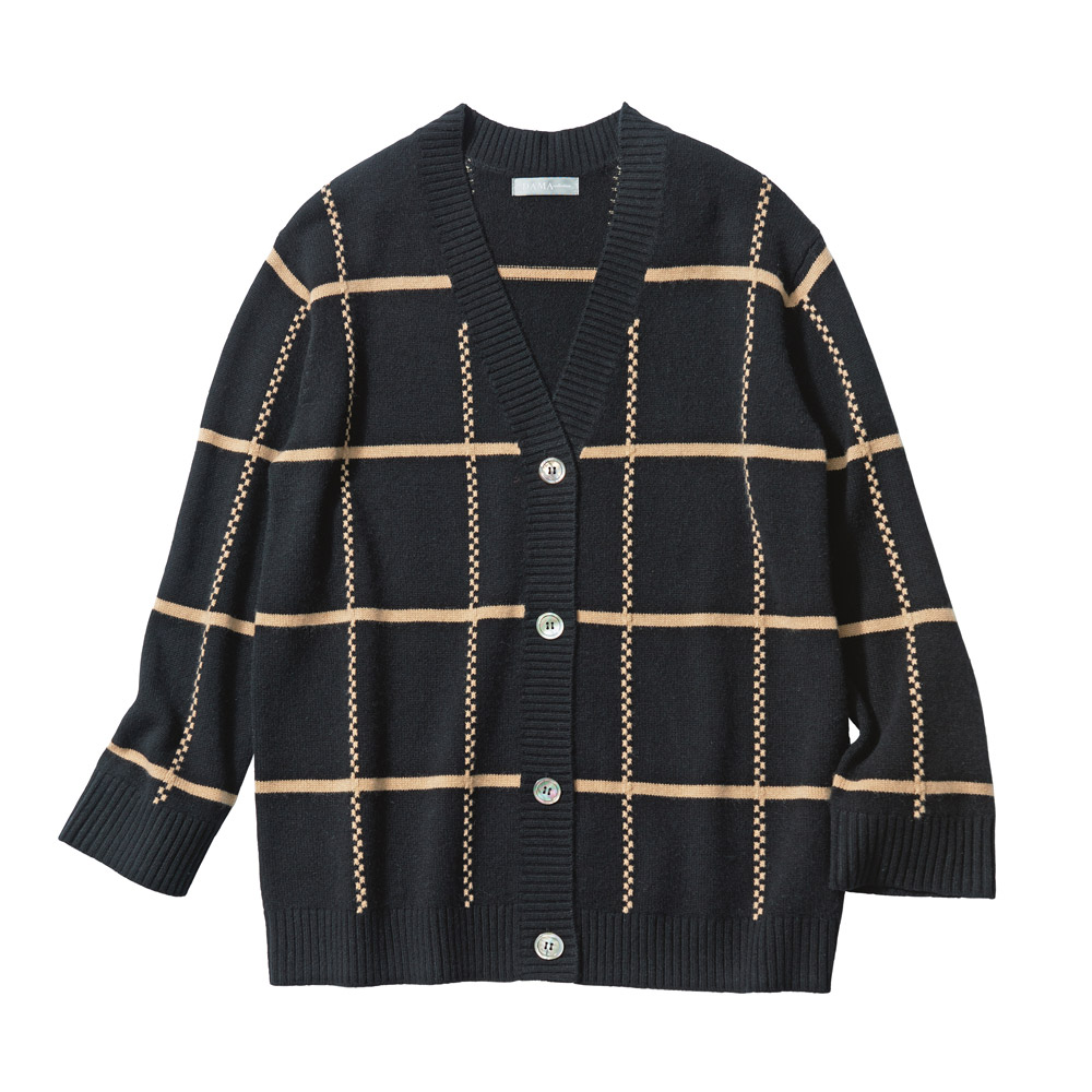 カシミヤニット ウィンドウペーン インターシャ カーディガン ニットカーディガン ニット セーター A27401