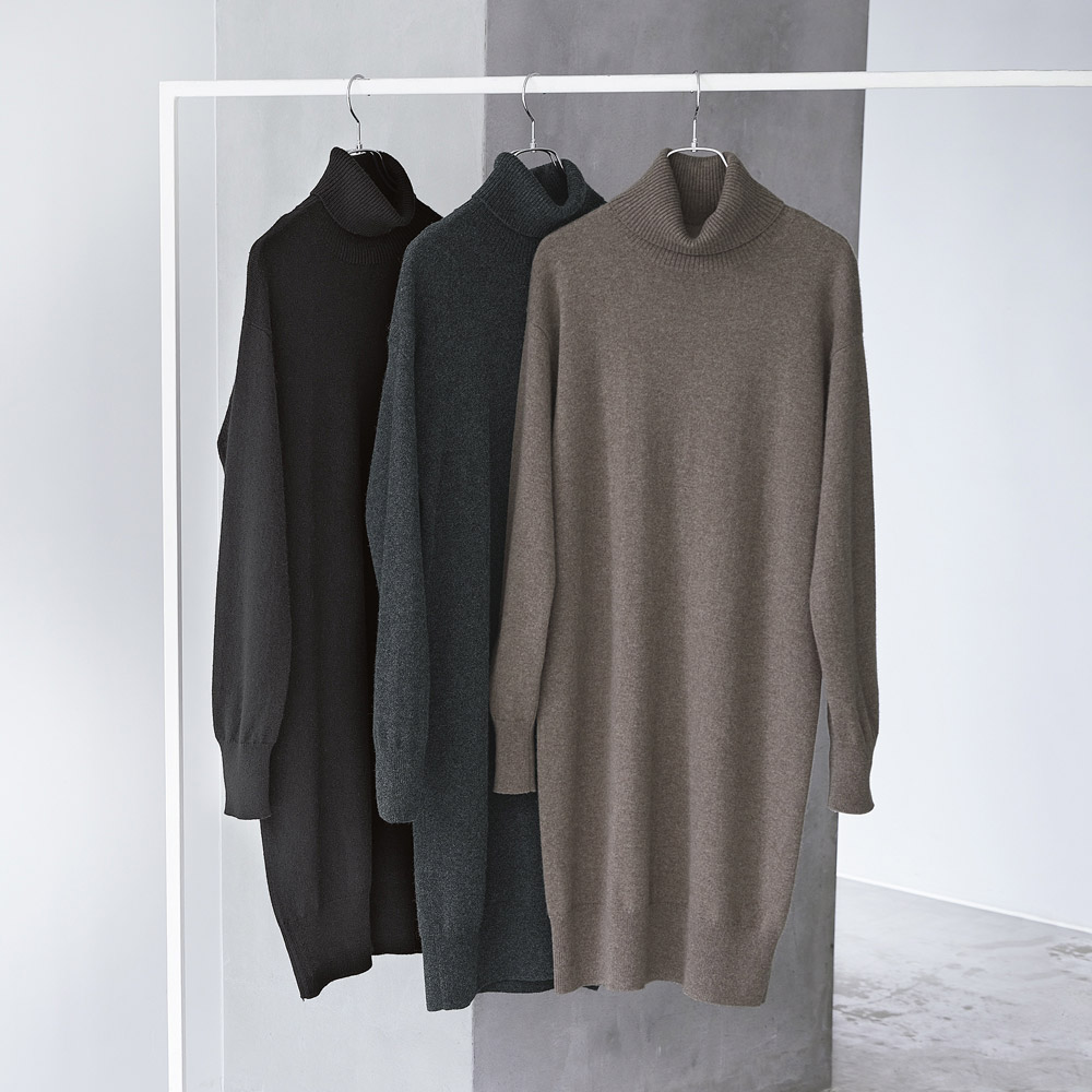 カシミヤニット タートルネック ワンピース ニットワンピース ワンピース A28001