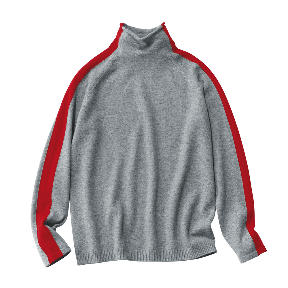 カシミヤニット サイドライン インターシャ ハイネック プルオーバー ニットセーター ニット セーター A28202