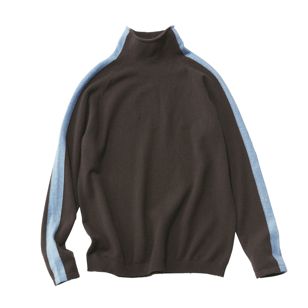 カシミヤニット サイドライン インターシャ ハイネック プルオーバー ニットセーター ニット セーター A28202