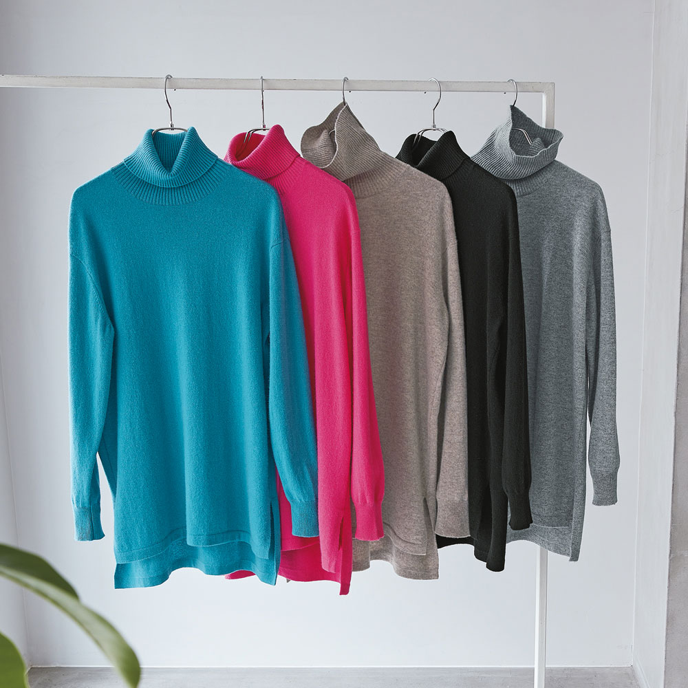 カシミヤニット タートルネック チュニック ニットセーター ニット セーター A28301