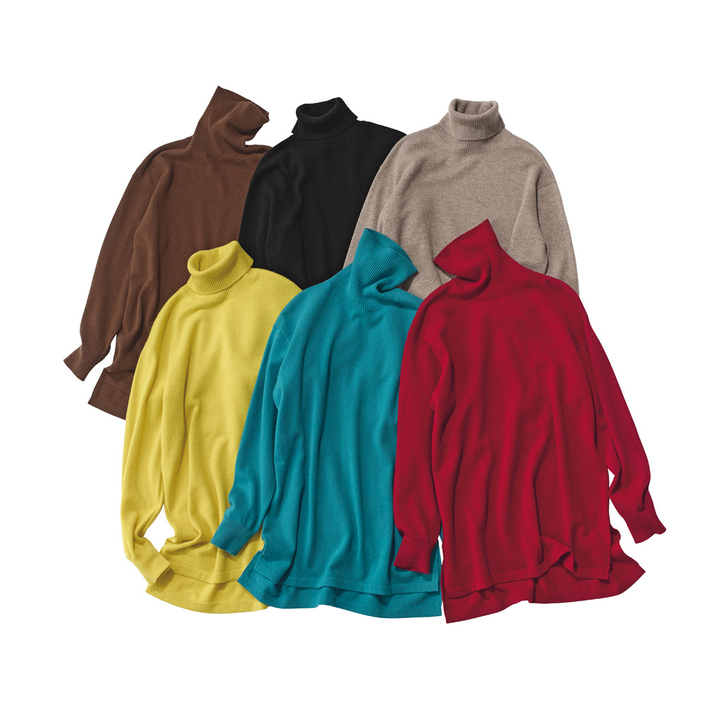 カシミヤニット タートルネック チュニック ニットセーター ニット セーター A28301