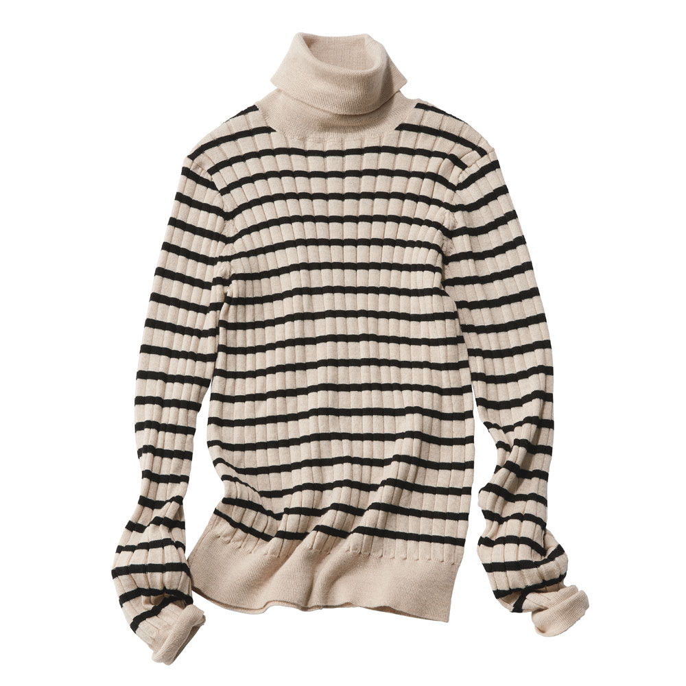 エクストラファインメリノウールニット ワイドリブ タートルネック プルオーバー ニットセーター ニット セーター A31001