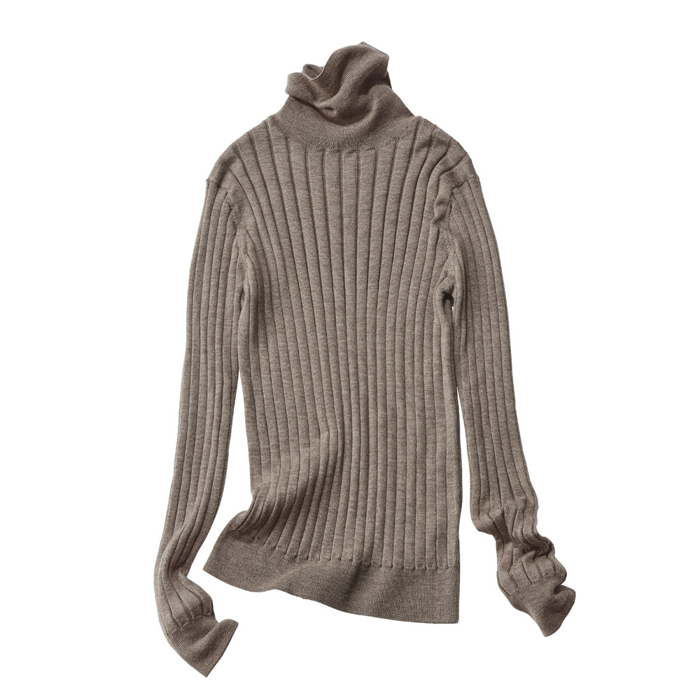 エクストラファインメリノウールニット ワイドリブ タートルネック プルオーバー ニットセーター ニット セーター A31001