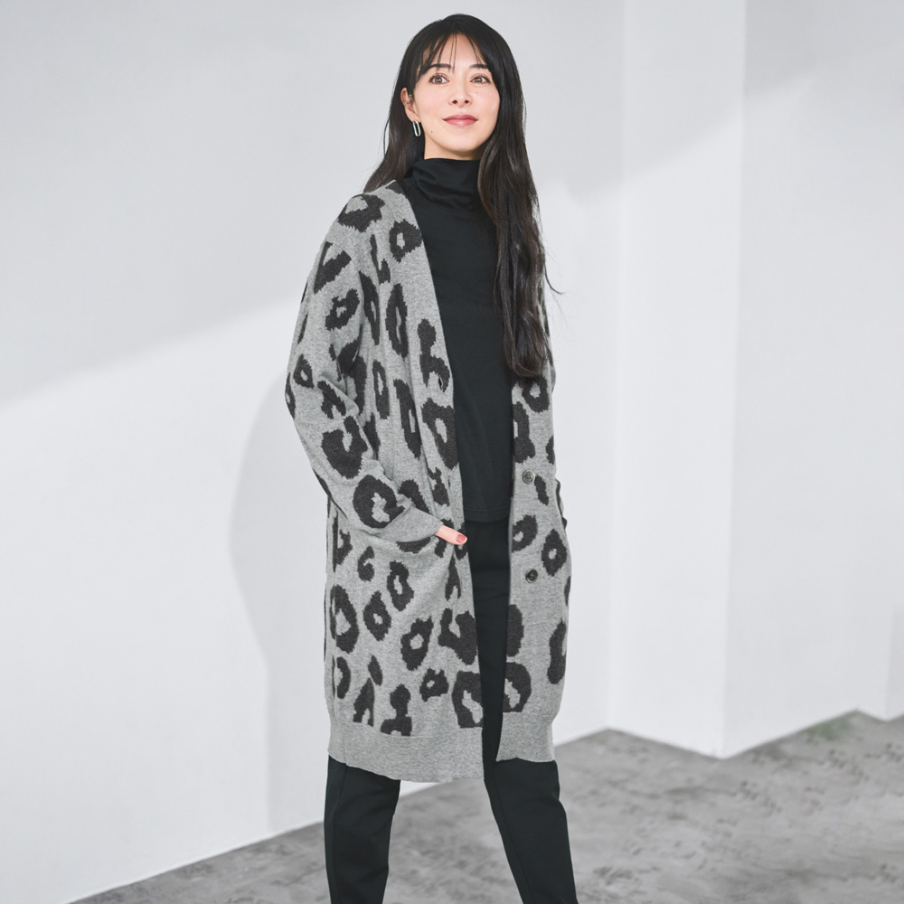 カシミヤニット ヒョウ柄 ジャカード カーディガン ニットカーディガン ニット セーター A27201