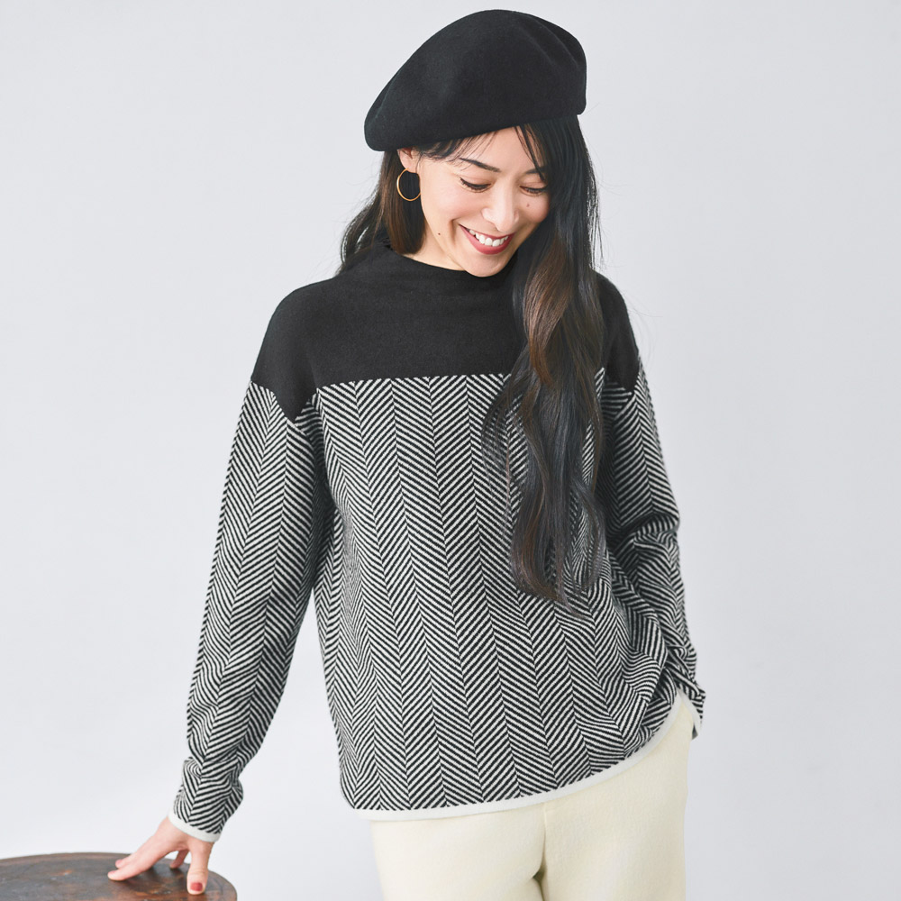 カシミヤニット ヘリンボーンジャカード プルオーバー ニットセーター ニット セーター A27501