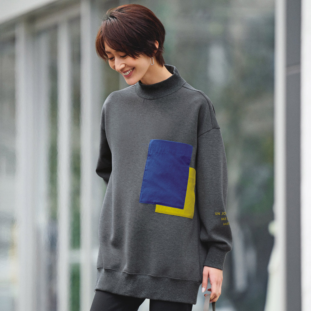 メッセージプリント ダンボールジャージー 配色ポケット プルオーバー プルオーバー シャツ ブラウス A30901