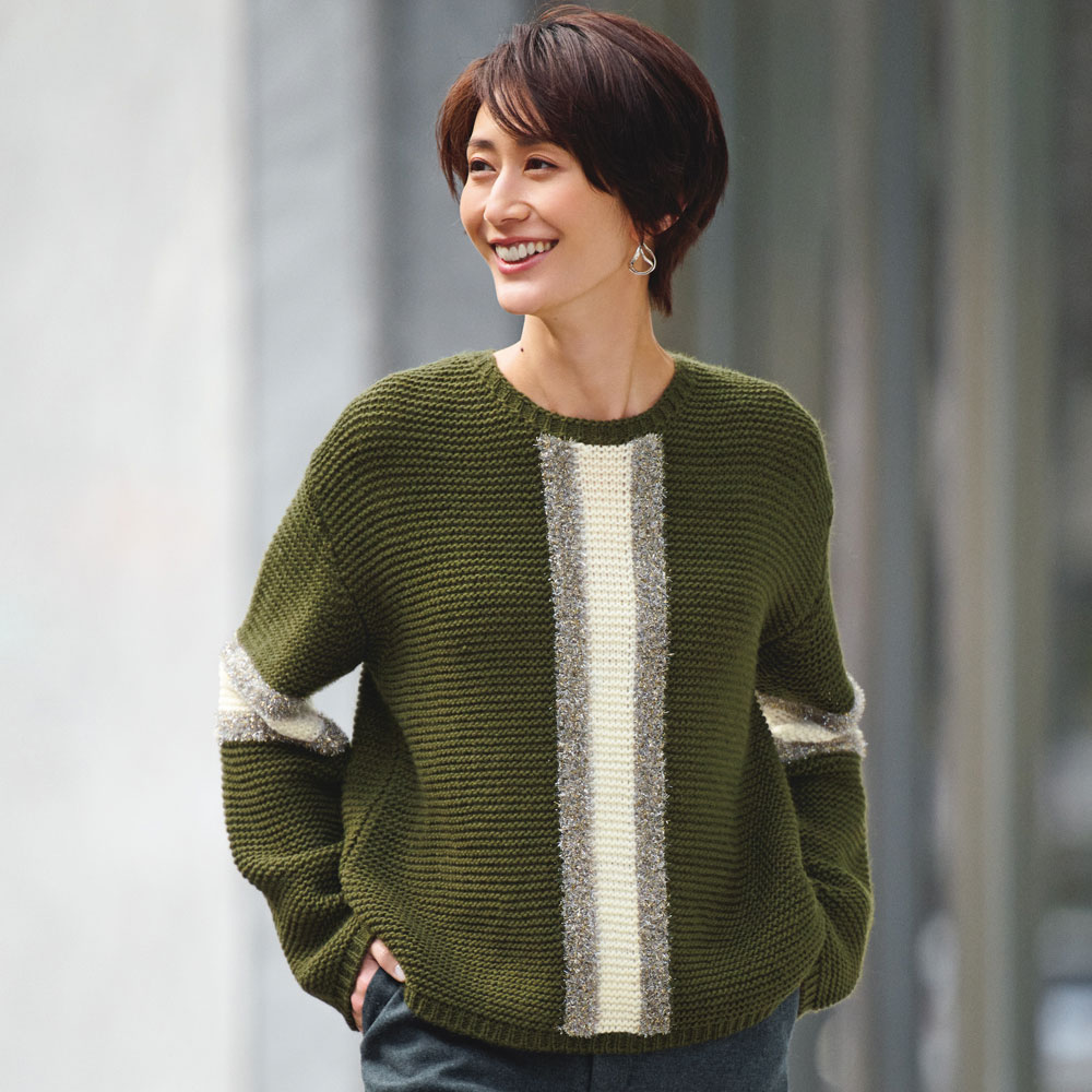 イタリア糸使用 配色ライン ニットプルオーバー ニットセーター ニット セーター A30902