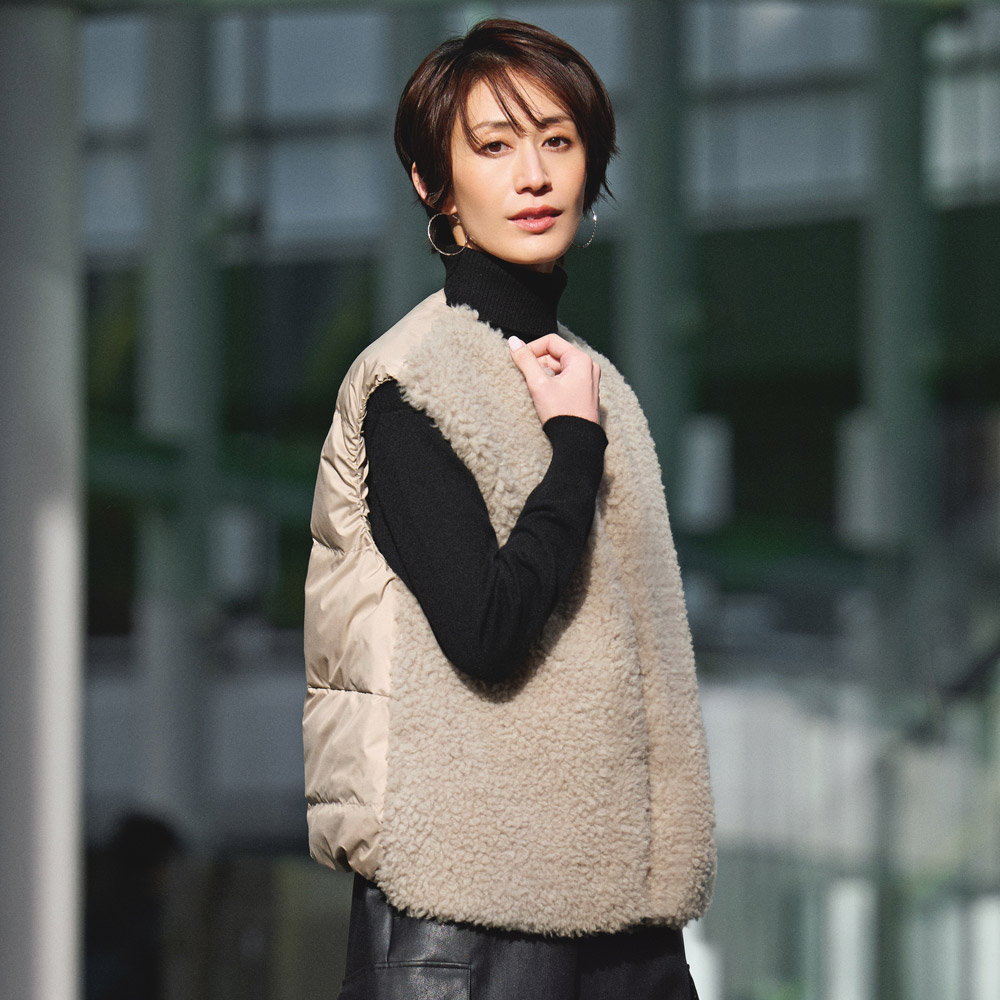 ウールファー×ダウン ジレ ベスト ジレ ジャケット A31101