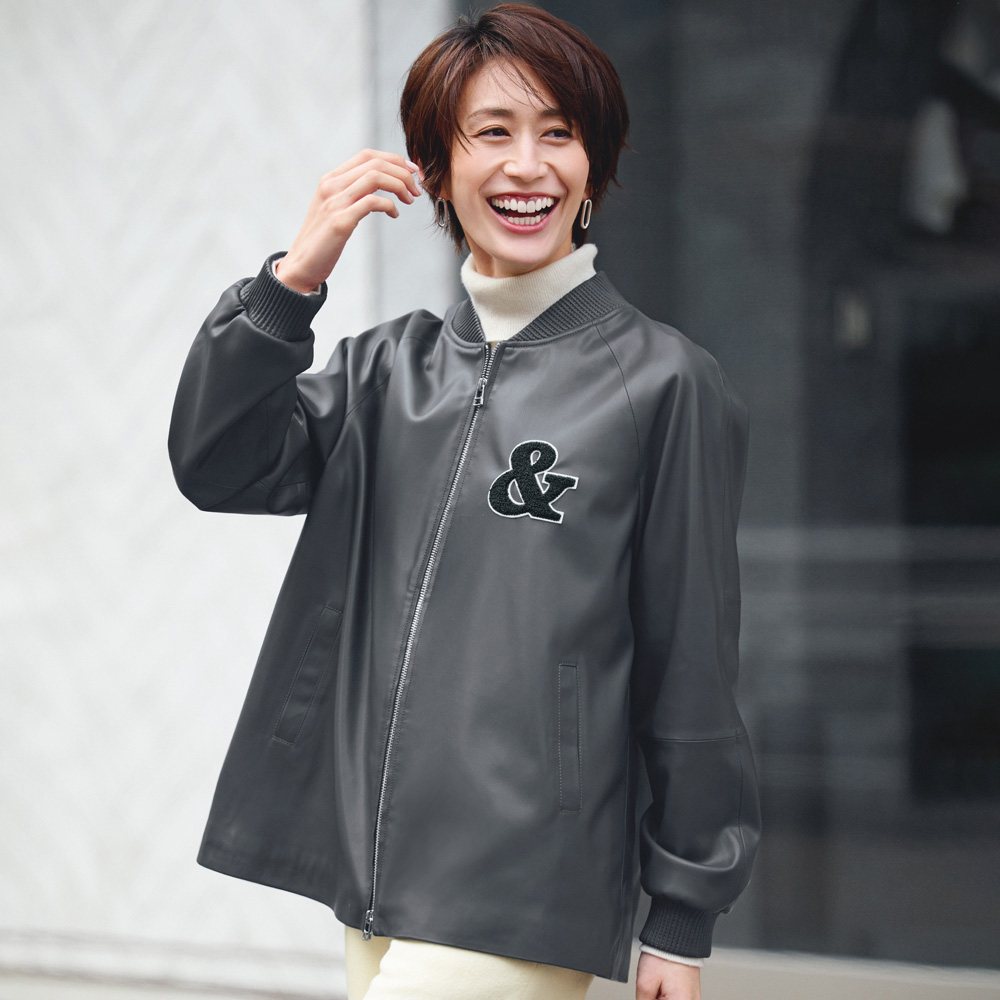 ワッペン付き レザー調 ブルゾン ブルゾン ジャケット A31201