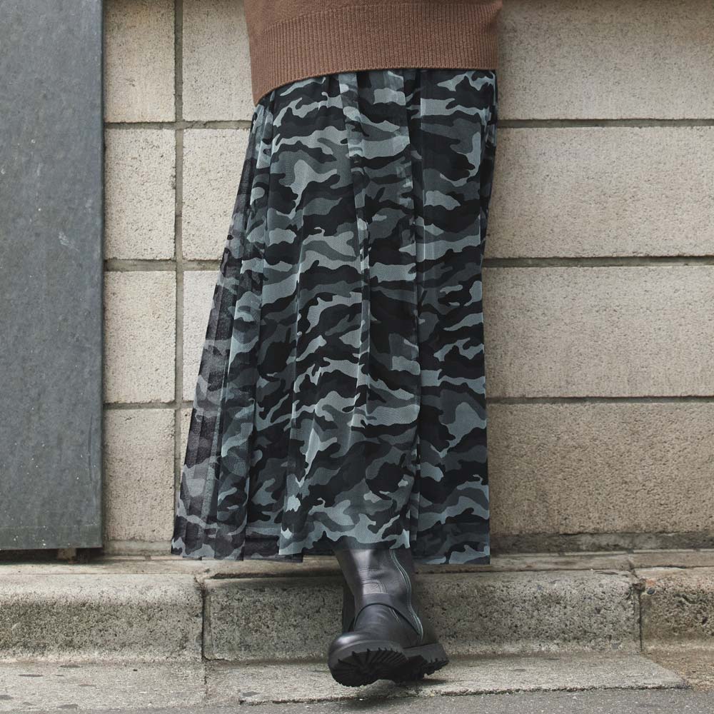 迷彩柄 チュール フレアスカート プリント 柄スカート スカート A31502