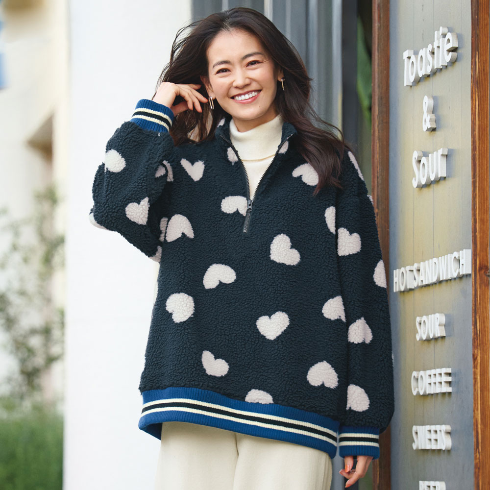 ハート柄 ボア ジップアップ プルオーバー プルオーバー シャツ ブラウス A31601