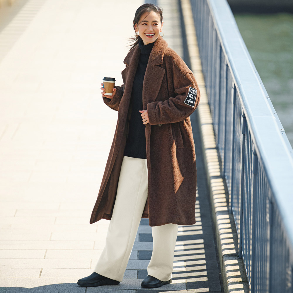 ワッペン付き ボア チェスターコート ロングコート コート A31901