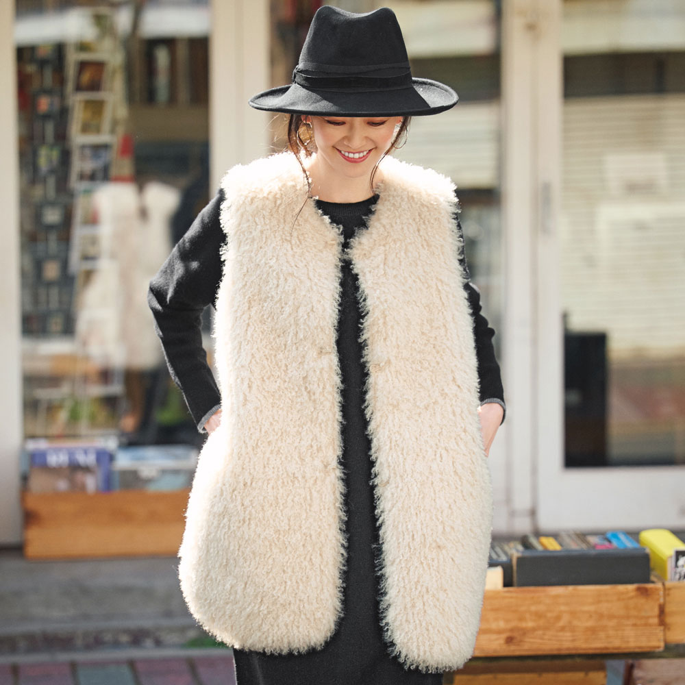 リバーシブル フェイクムートン ジレ ベスト ジレ ジャケット A32101