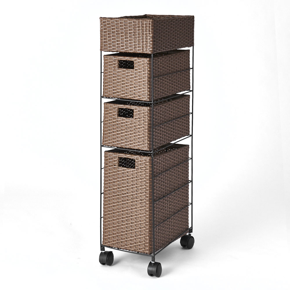 ラタン風ランドリーチェスト すき間幅29 トール4段（幅29・奥行44.5cm・高さ100cm） ランドリー 洗濯かご トイレ 洗面所 ランドリー収納 KR0127