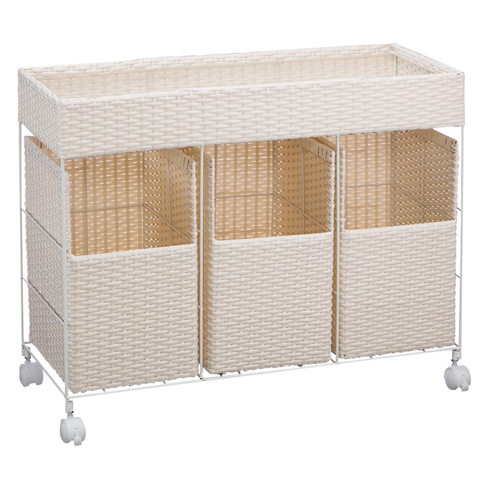 ラタン風分別ランドリーバスケット 3分別 ランドリー 洗濯かご トイレ 洗面所 ランドリー収納 KR0129