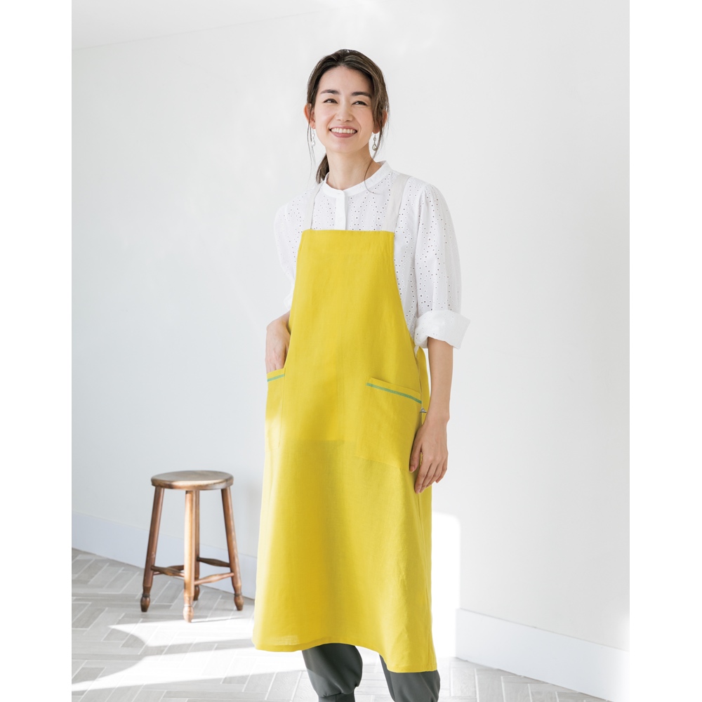 麻混素材 遠州洗いの柔らかエプロン エプロン 割烹着 KR0241