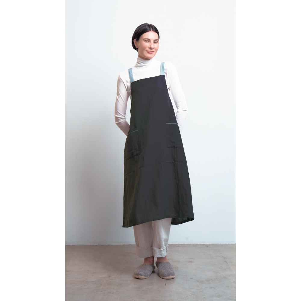 麻混素材 遠州洗いの柔らかエプロン エプロン 割烹着 KR0241