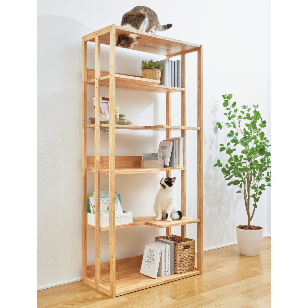さかな猫 古い木製 オープンラック 木製棚 展示棚 本棚 dショッピング |天然木の 猫も遊べる オープンラック 幅63cm 猫と