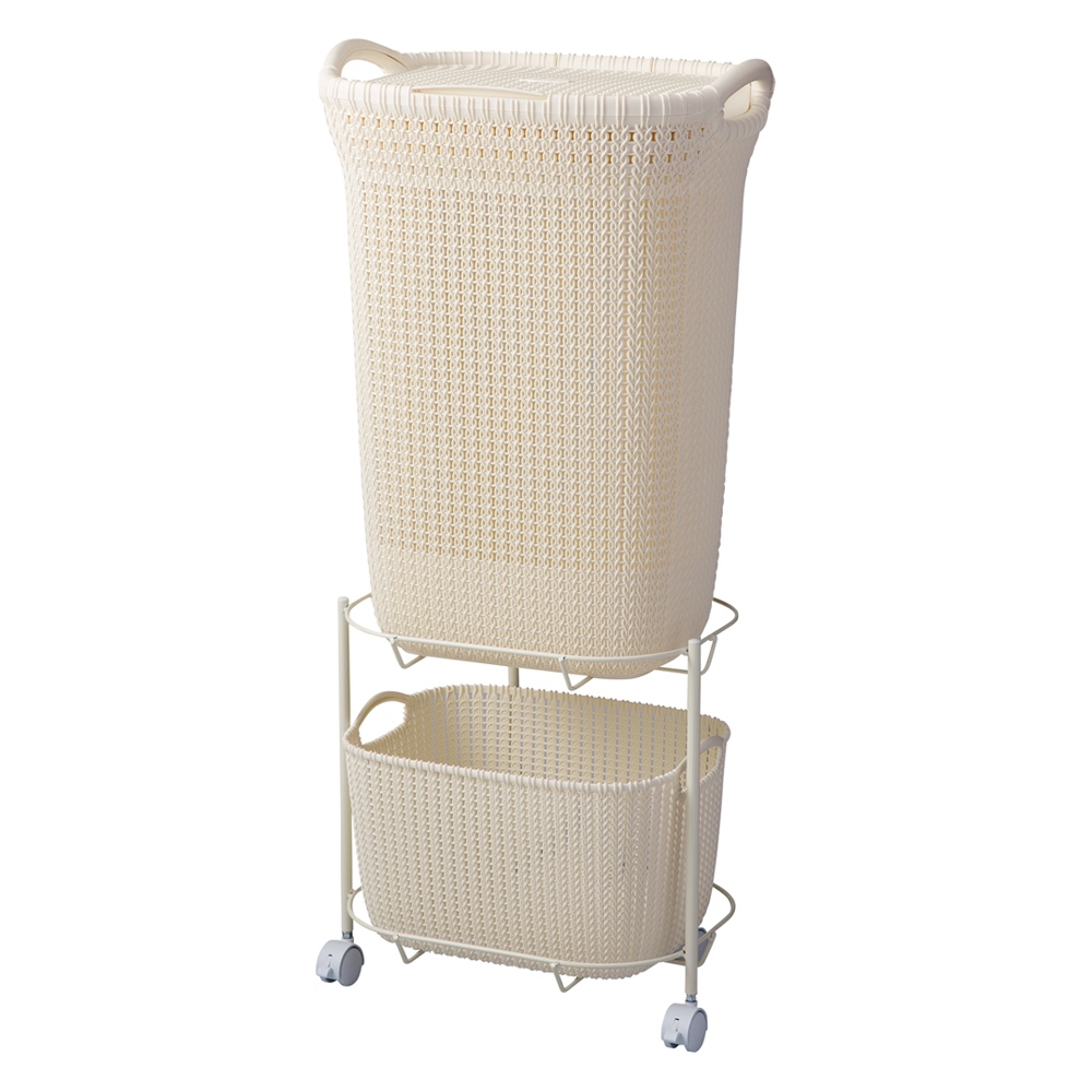 CURVER/カーバー ニット調ランドリーワゴン＋バスケット（フタつきスクエアタイプ） ランドリー 洗濯かご トイレ 洗面所 ランドリー収納 KR1058