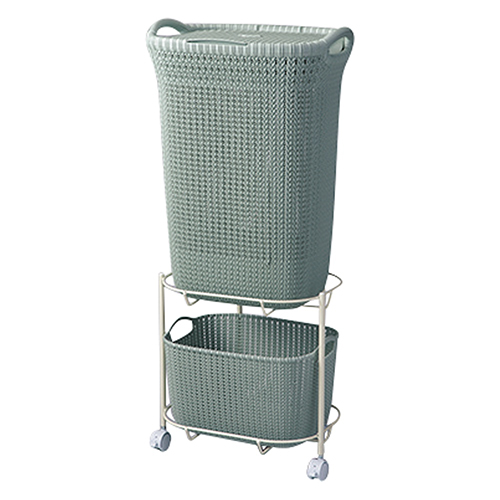 CURVER/カーバー ニット調ランドリーワゴン＋バスケット（フタつきスクエアタイプ） ランドリー 洗濯かご トイレ 洗面所 ランドリー収納 KR1058