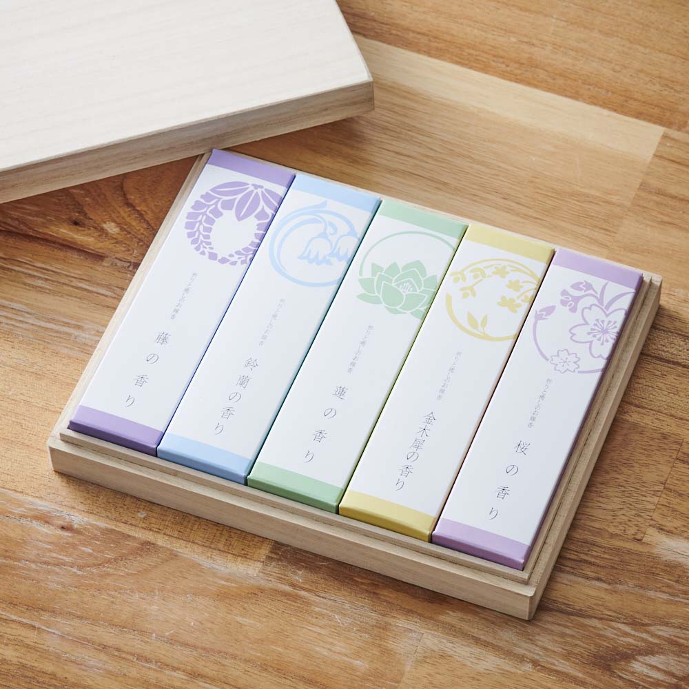 祈りと癒しのお線香 桐箱進物五箱入り 仏壇 仏具 KR0087