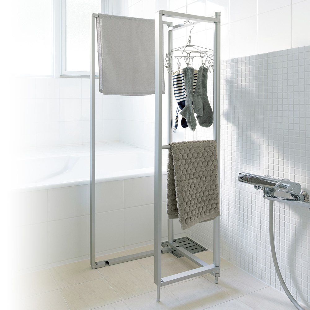 浴室用コンパクトタオルハンガー 3連 室内 屋外 洗濯物干し台 洗濯用品 物干し KR0093