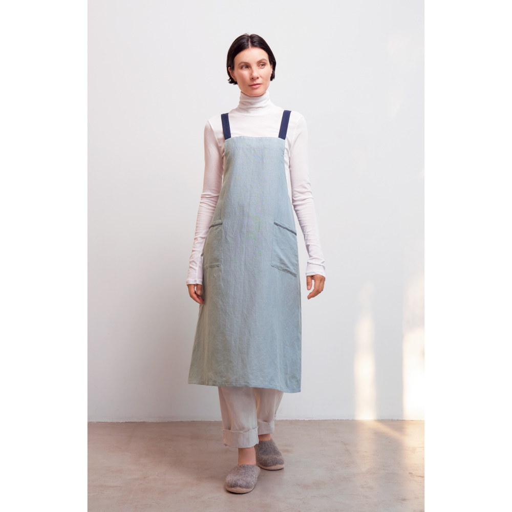 麻混素材 遠州洗いの柔らかエプロン エプロン 割烹着 KR0241