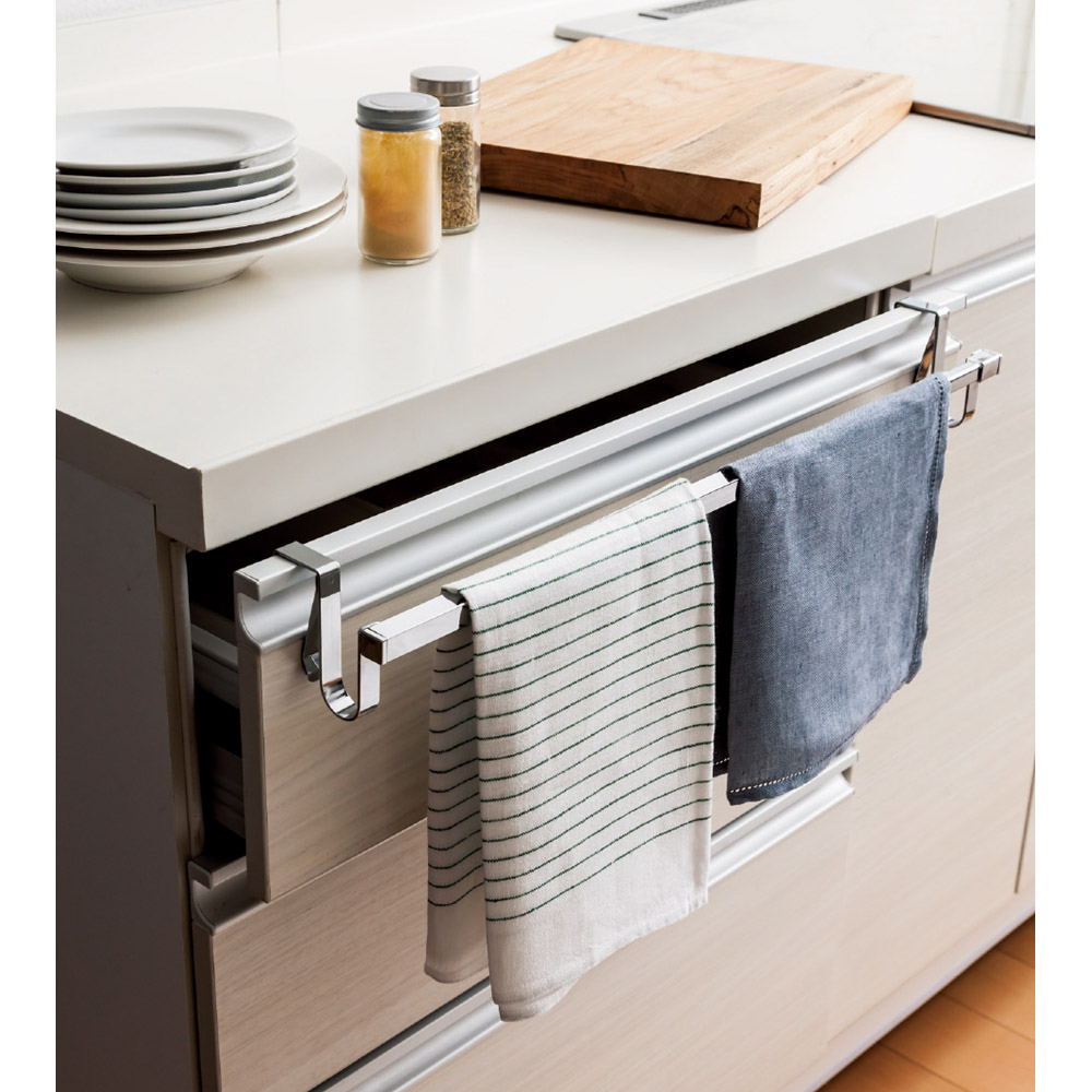 引き出しにもつけられて伸縮するタオルバー キッチンタオル掛け ふきん掛け 水切りかご ラック シンク周り用品 KR0285