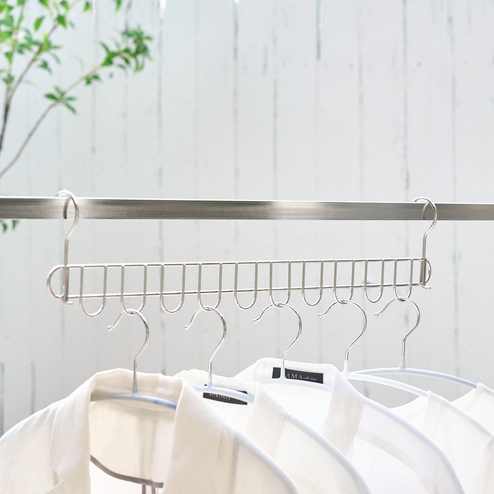 ハンガーが片寄らない！オールステンレス製 フック回転式10連ハンガー 2個セット 洗濯ハンガー ピンチハンガー 洗濯用品 物干し KR0580