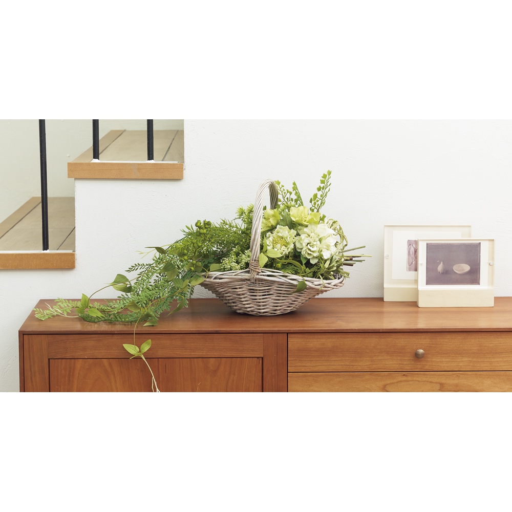 グリーンフラワーのスワッグ バスケット付き フェイク インテリアグリーン 人工観葉植物 造花 KR0594