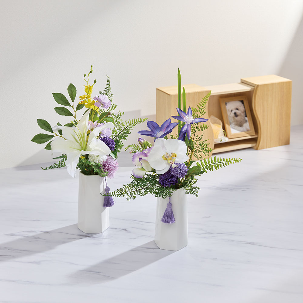 フラワーベース付きお供え花束 アートフラワー 造花 インテリアグリーン KR1024