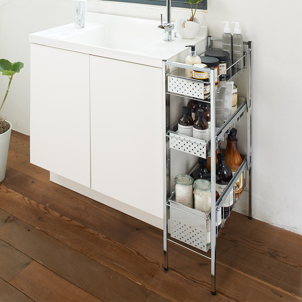 ステンレス洗濯機サイドラック 3段 幅20.5cm高さ80.5cm 通販 - ディノス